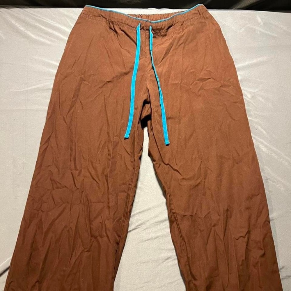 SB Scrubs Pants Medium Warm Chocolate Brown Teal Drawstring SB46B939 Mens Womens